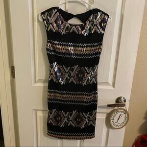 As U Wish Metallic Sequin Open Back Dress Women's Size Medium Black Sleeveless